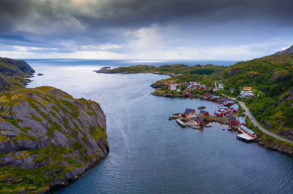 Aerial View Nusfjord Fishing Village Lofoten Islands Norway Nusfjord Located — ストック写真