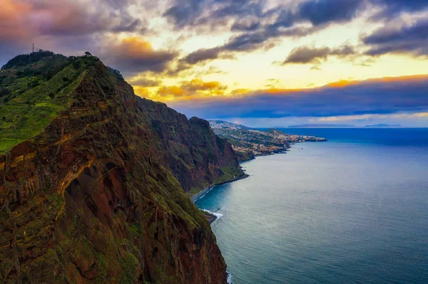 Sunset Cliffs Mountains Madeira Island Capital City Funchal Background — Photo