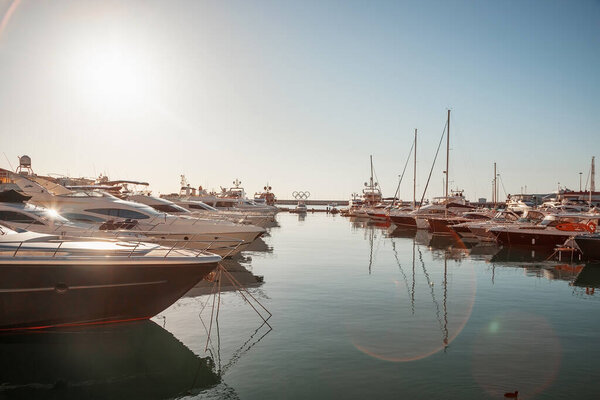 Сочи, Россия - 27 января 2022 года. Морской вокзал города Сочи. Туризм и путешествия. Прогулка по набережной. Пришвартованные корабли.