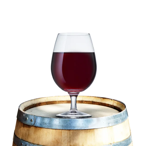 Wine glass on wood barrel — Stock Photo, Image