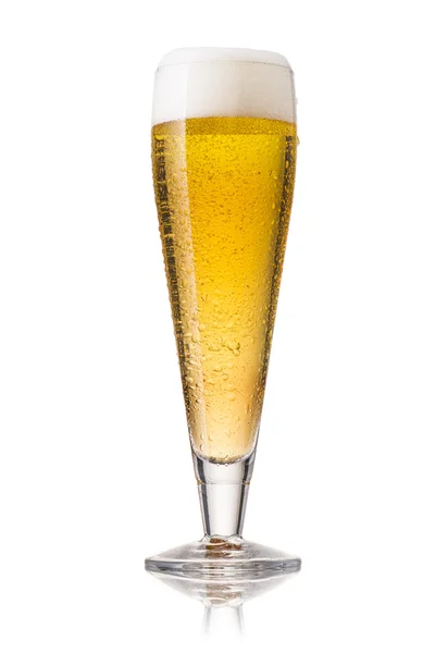 Vidrio frío de cerveza ligera aislado sobre un fondo blanco — Foto de Stock