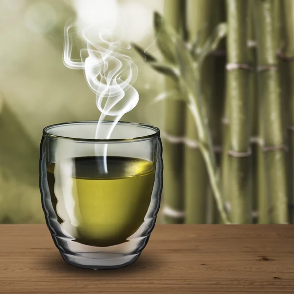 Glass of Green Tea on wood table — Stock Photo, Image