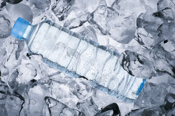 Water bottle on ice cube — Stock Photo, Image