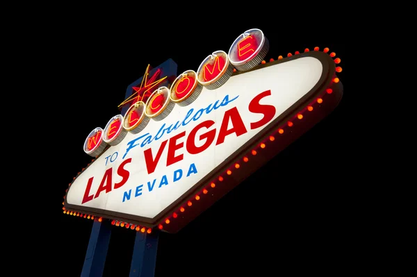 Famoso Las Vegas Bem-vindo Sinal com fundo preto — Fotografia de Stock