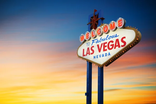 Las vegas teken bij zonsondergang — Stockfoto