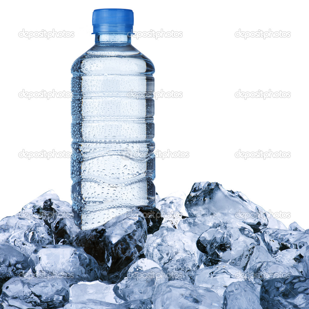 Cold water bottle on ice cube — Stock Photo © somchaij 