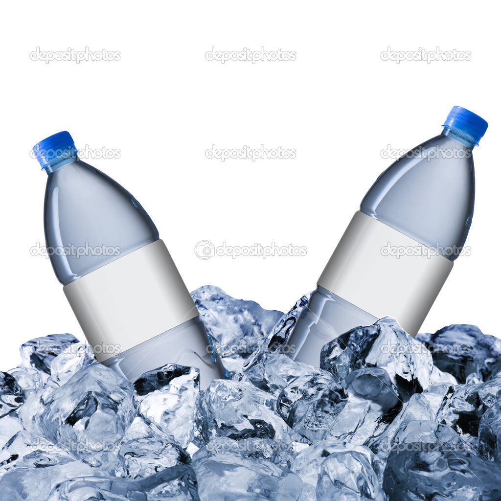 Cold water bottle on ice cube — Stock Photo © somchaij 
