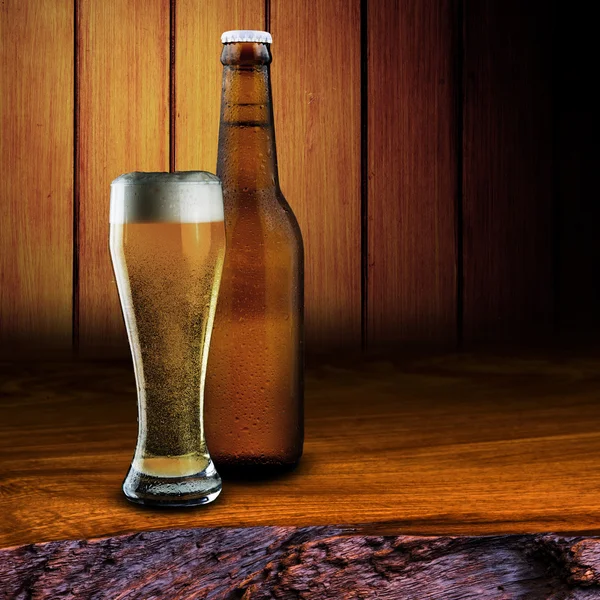 Glass and bottle of cold beer