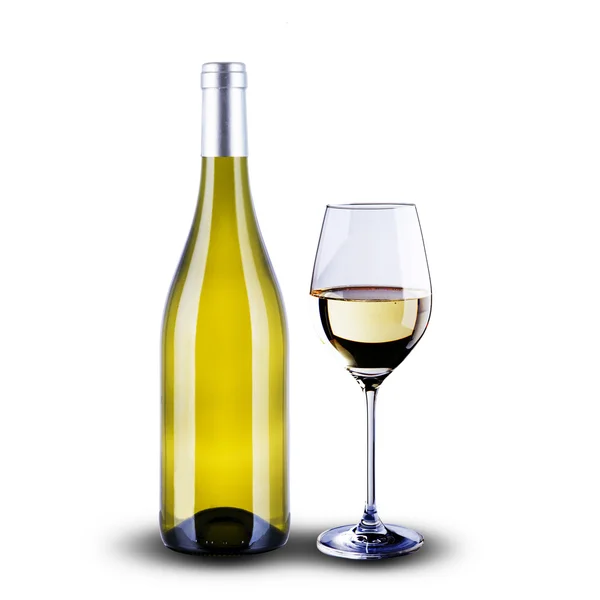 Пляшка і келих білого вина — стокове фото
