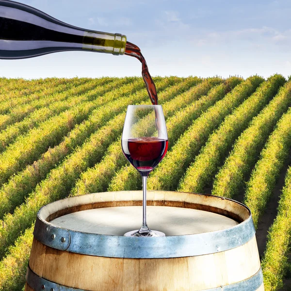 Vino rosso versare da bottiglia a bicchiere — Foto Stock