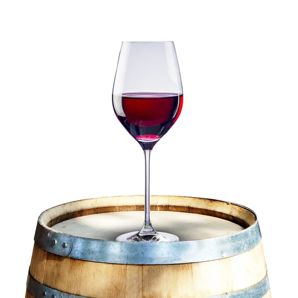 Wine glass on wood barrel — Stock Photo, Image