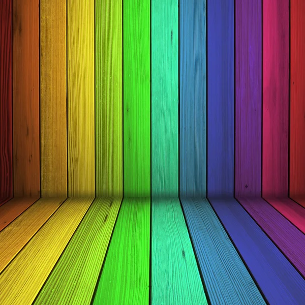 Piso de madeira colorido e parede na sala vazia — Fotografia de Stock