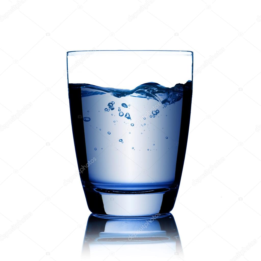 Glass of water on white background