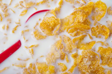 Kırmızı kaşık Mısır gevreği dalarak