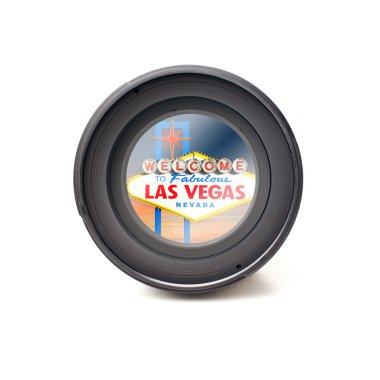 Kamera objektifi Las Vegas işareti ile önden görünümü