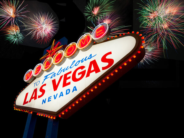 Welcome to Las Vegas Sign with firework