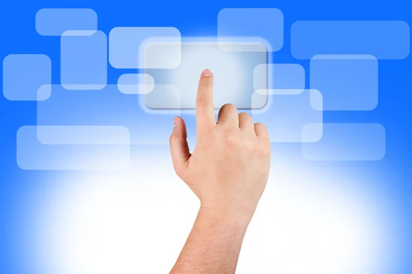 Hand pushing button touch screen — Stock Photo, Image