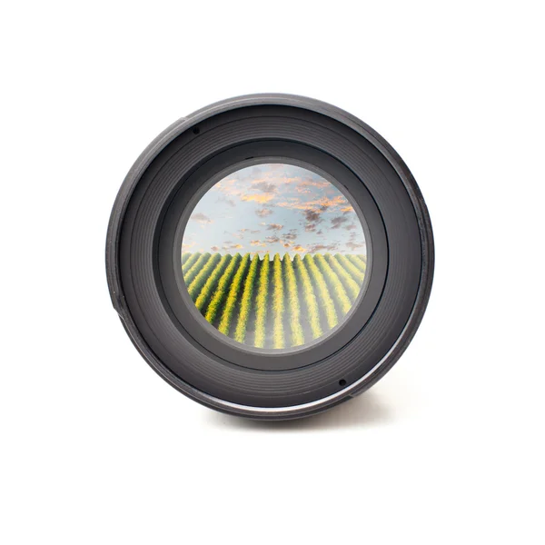 Front view of camera lens with winery — Stock Photo, Image