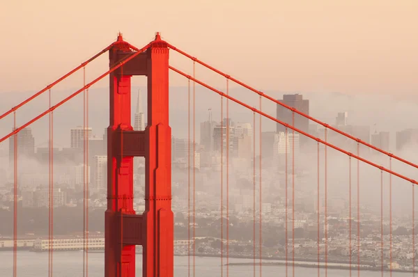 Golden gate in de mist. — Stockfoto