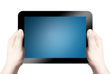 İki elini tutarak ve dijital tablet üzerinde nokta