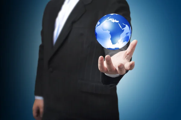 Business man with the digital globe ball — Stock Photo, Image