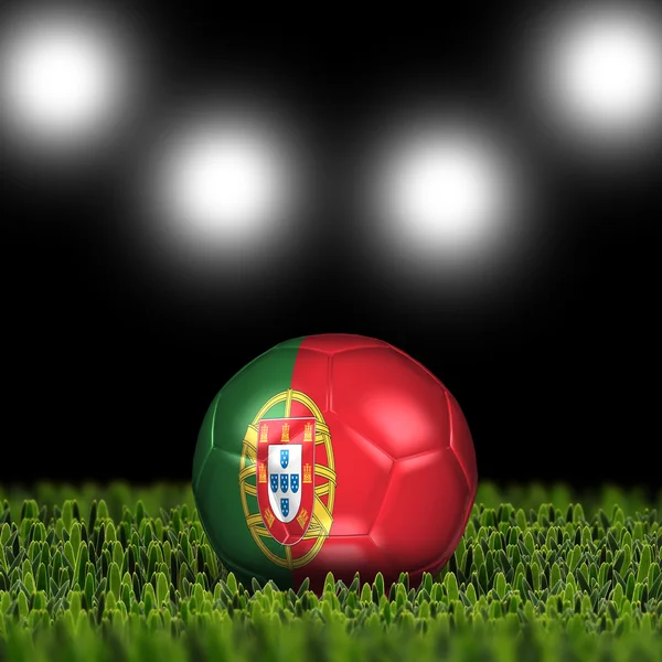 Bola de futebol na grama contra fundo preto — Fotografia de Stock