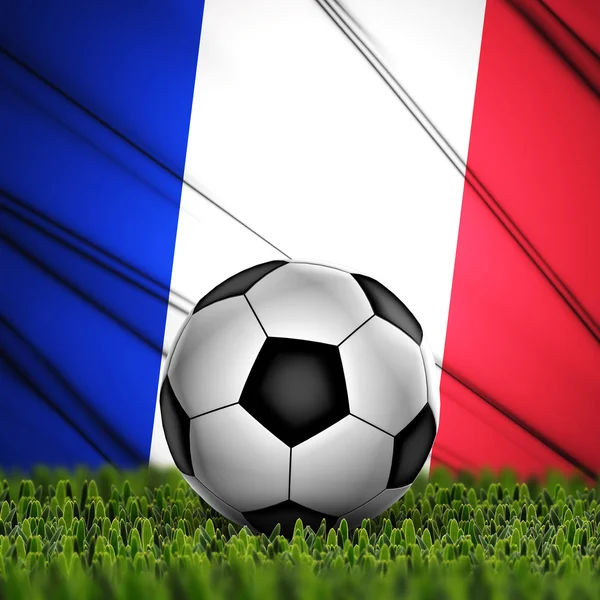 Pallone da calcio con bandiera Francia sullo sfondo — Foto Stock