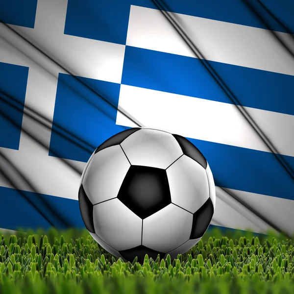 Fußball mit griechischer Flagge im Hintergrund — Stockfoto