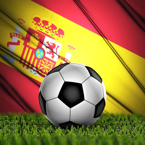 Fotboll med Spanien flaggan i bakgrunden — Stockfoto