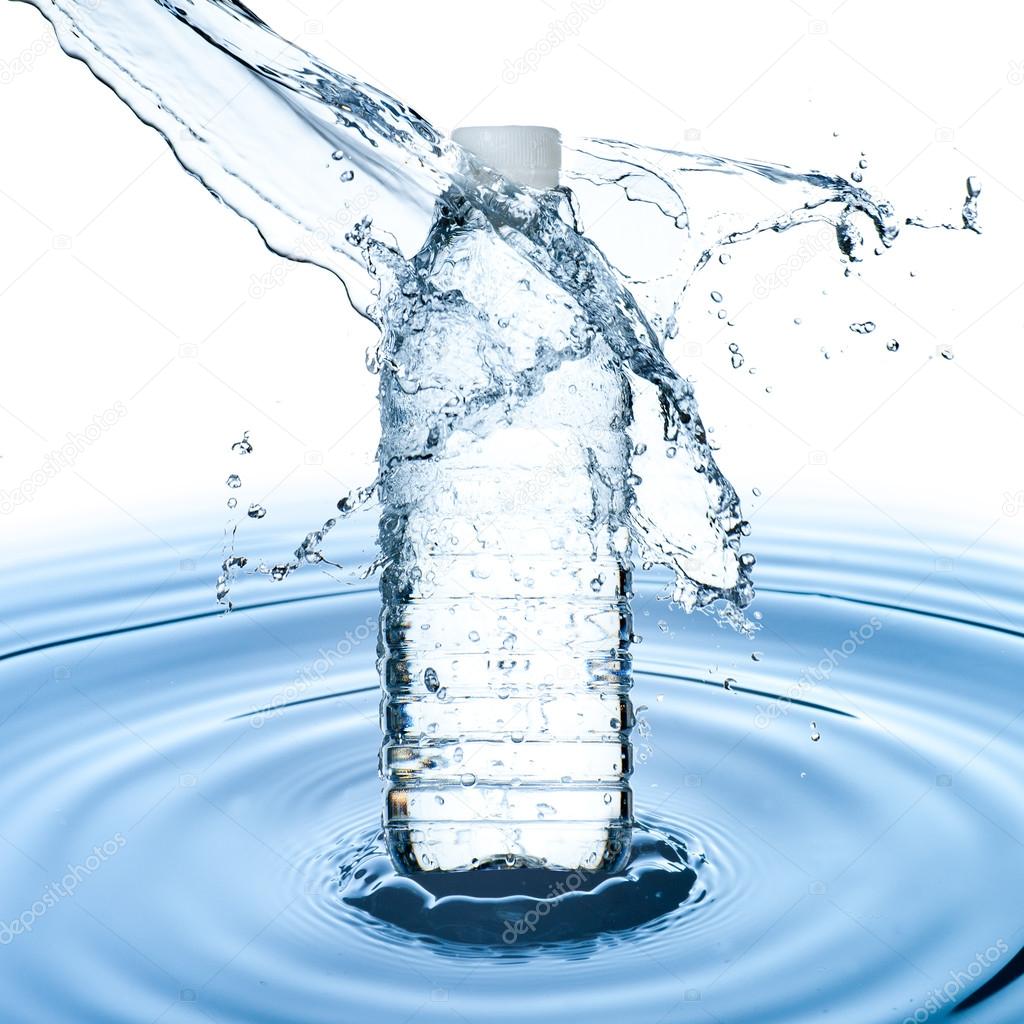 Water bottle and water splash