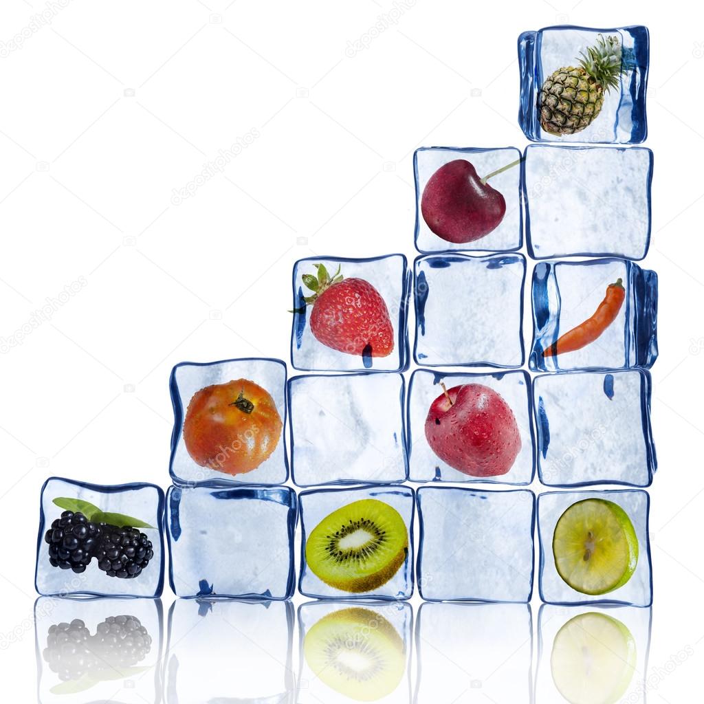 Various Fruits in ice cubes