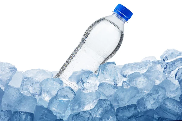 Botella de agua en cubo de hielo — Foto de Stock