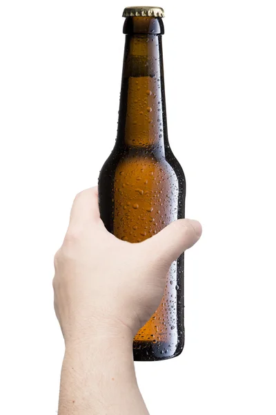 Mano tenendo bottiglia di birra — Foto Stock