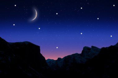 Starry night with the view of a mountain clipart