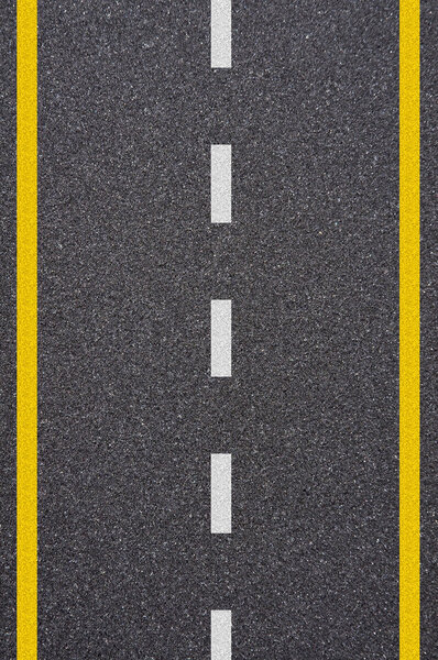 Asphalt road texture with white and yellow stripe