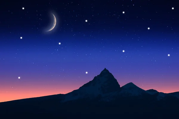 Starry night with the view of a mountain — Stock Photo, Image