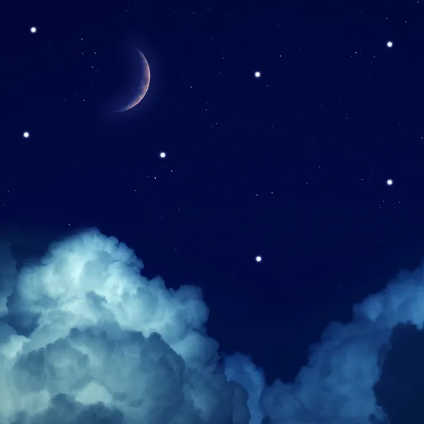 Cielo stellato con luna e nuvole — Foto Stock