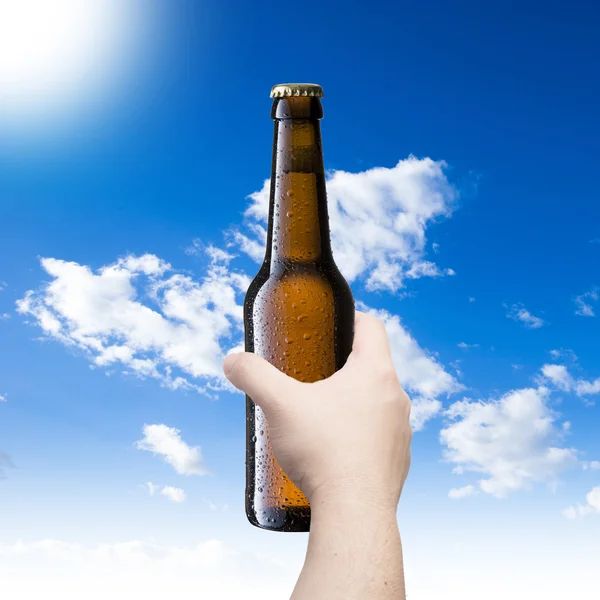 Hand holding beer bottle Stock Picture