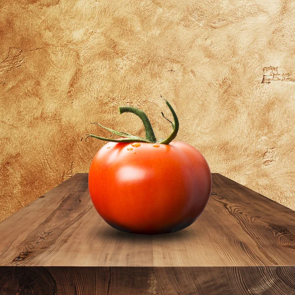 Tomato On Wood Table — Stock Photo, Image