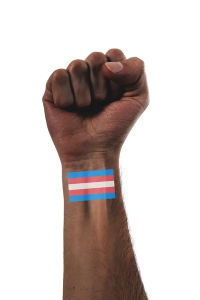 Прекрасна Стилізована Рука Рука Африканського Американця Кулаком Велике Татуювання Трансгендерного — стокове фото