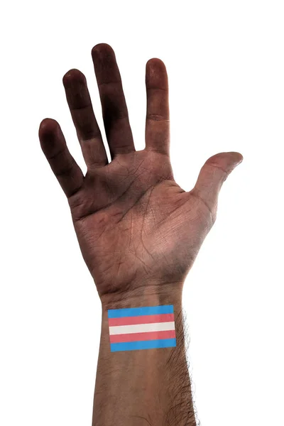 Прекрасна Стилізована Відкрита Рука Африканського Американця Великим Татуюванням Трансгендерного Прапора — стокове фото