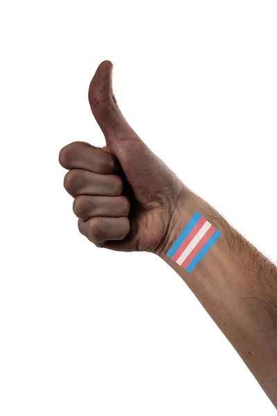 Beautiful Stylized Hand African American Person Thumbing Big Tattoo Transgender — Stock Photo, Image