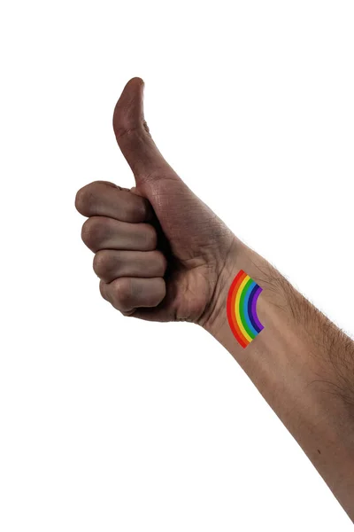 Beautiful Stylized Hand African American Person Thumbing Big Tattoo Lgbtq —  Fotos de Stock