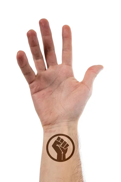 Beautiful Stylized Open Hand Caucasian Person Big Tattoo Black Live — Stockfoto