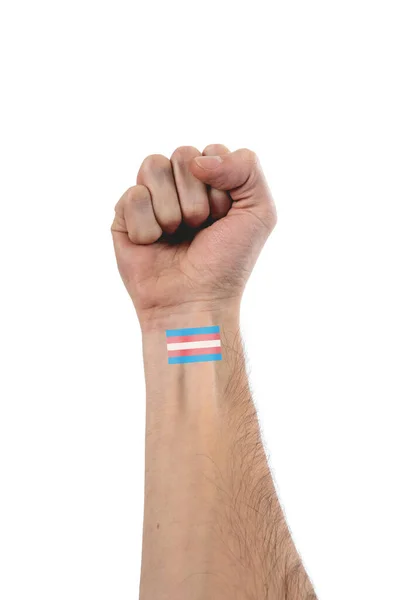 Beautiful Stylized Hand Arm Caucasian Person Fist Little Tattoo Transgender — Stock Photo, Image