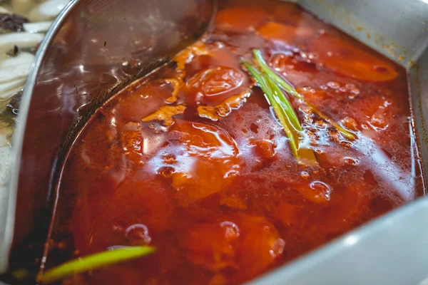 Detail Traditional Chinese Tomato Soup Metal Bowl — Fotografia de Stock