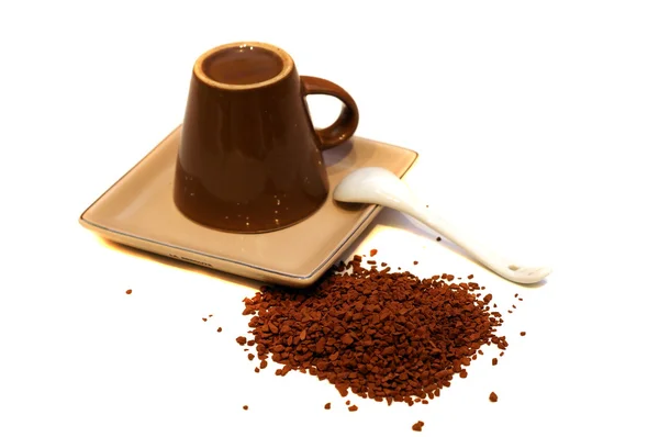 Instantní káva a obráceného šálek — Stock fotografie