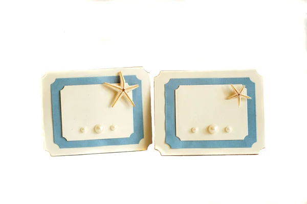 海の星と真珠 2 つの青と白のカード — ストック写真