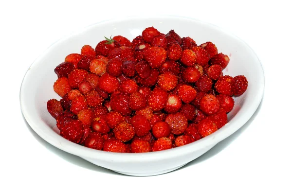 Wild strawberry in a white platter isolated — Stock Photo, Image