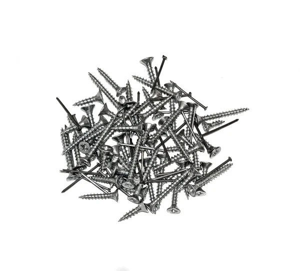 Furniture fittings - nails and screws on white background — Stock Photo, Image